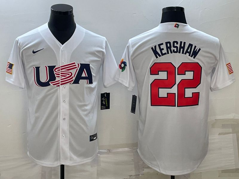 Men 2023 World Cub USA 22 Kershaw White Nike MLB Jersey10